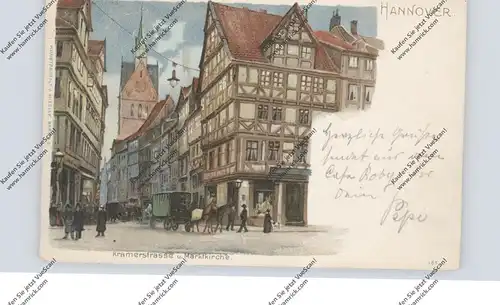3000 HANNOVER, Kramerstrasse und Marktkirche, Fuhrwerk, 1901