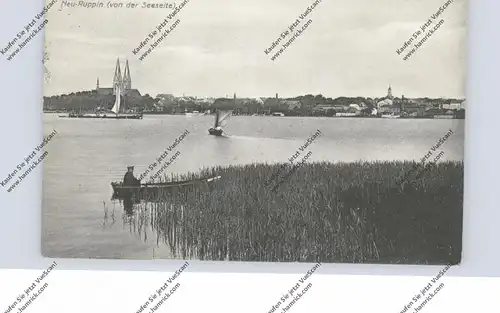 0-1950 NEURUPPIN, von der Seeseite gesehen, Fischer, Segelboot, Segellastkahn, 1910