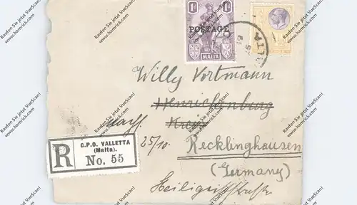 MALTA - 1926, R-letter, Michel 103 & 123, Valetta - Recklinghausen