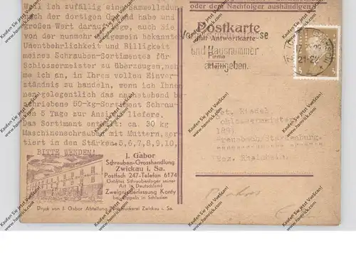 0-9540 ZWICKAU, POSTGESCHICHTE, Firmenlochung / Perfin, Fa. Gabor, Doppelkarte, 1929
