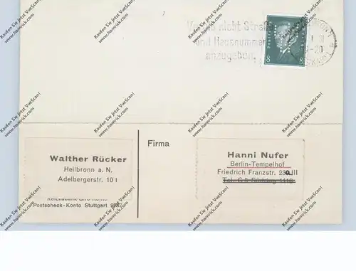 7100 HEILBRONN, Postgeschichte, Firmenlochung / Perfin, Fa. Rücker, 1931