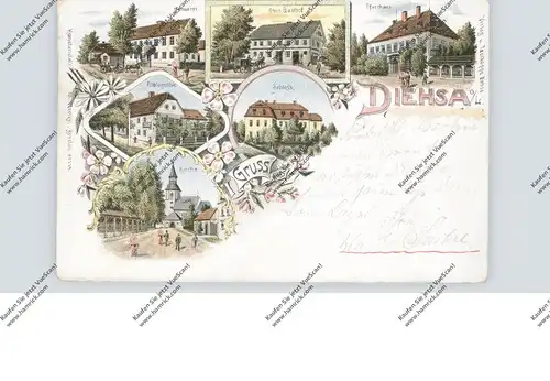 0-8921 DIEHSA, Lithographie, Brauerei, Ober. Gasthof, Postagentur, Pfarrhaus, Schloss, Kirche