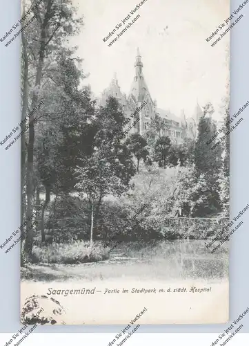 F 57200 SARREGUEMINES / SARRGEMÜND, Partie im Stadtpark mit dem städtischen Hospital, 1910