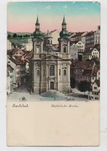 BÖHMEN & MÄHREN - KARLSBAD / KARLOVA VARY, Katholische Kirche, kl. Randmängel, ca. 1905