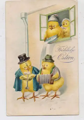 OSTERN - Musikanten werden mit Wasser begossen, Präge-Karte, embossed, relief, 1913