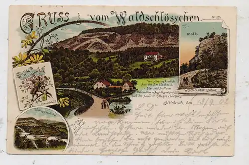 0-5502 BLEICHERODE, Lithographie, Gruss vom Waldschlösschen, 1902