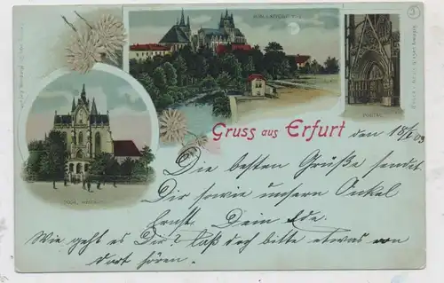 0-5000 ERFURT, Lithographie, Dom und Severikirche, Dom Westseite, Dom Portal