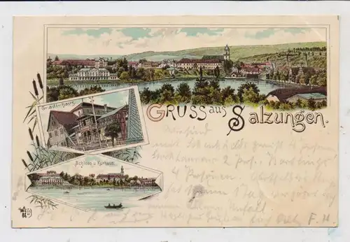 0-6200 BAD SALZUNGEN, Lithographie 1897, Schloß, Gradierhaus, Ortsansicht