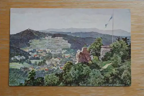 8730 BAD KISSINGEN; Ruine Bodenlaube mit Blick auf die Stadt, Kissingen Aquarell No.1, Künstlerkarte Richard Wagner