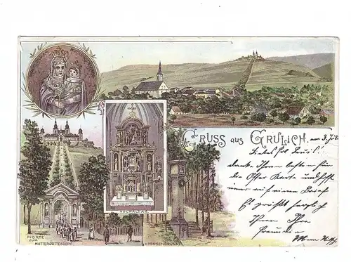 BÖHMEN & MÄHREN - GRULICH / KRALIKY, Lithographie 1899, 5 Ansichten, leichte Druckstelle