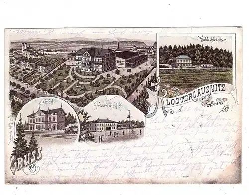 0-6532 BAD KLOSTERLAUSNITZ, Lithographie 1895, Bahnhof, Friedrichs-Hof, Kastenstempel, leichte Druckstellen