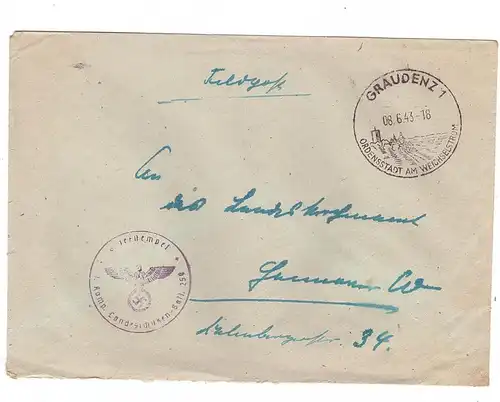 WESTPREUSSEN - GRAUDENZ / GRUDZIADZ, Feldpostbrief 1943, Landsturm - Batl. 259