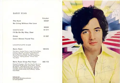 POP - MUSIK, "BARRY RYAN" Original-Autograph