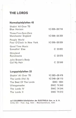 POP - MUSIK, "THE LORDS" mit allen Unterschriften