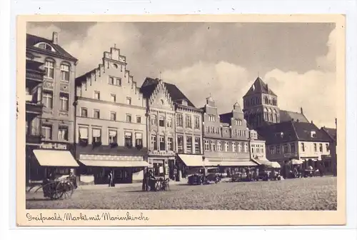 0-2200 GREIFSWALD, Markt mit Marienkirche, 1940, spärliches Marktleben