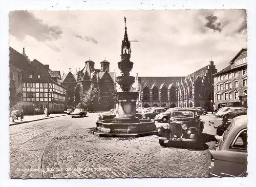 3300 BRAUNSCHWEIG, Altstadtmarkt, Brunnen, Mercedes Oldtimer, 1959
