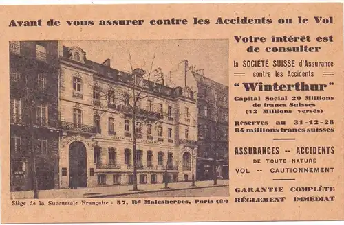 F 75008 PARIS, 57, Bd. Malesherbes, Assurance WINTERTHUR