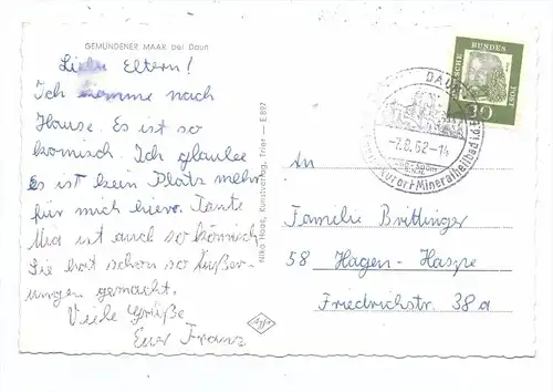 5568 DAUN - GEMÜND, Gemündener Maar, 1962, aptierter Stempel