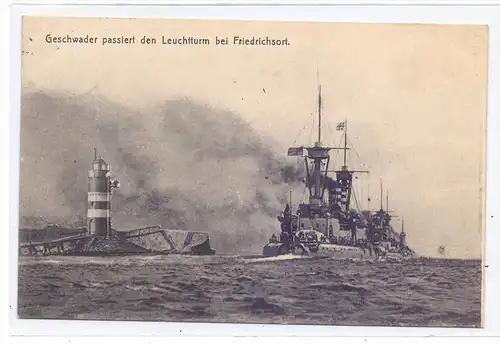 MILITÄR - NAVY, Kaiserliches Geschwader passiert den Leuchtturm bei Friedrichsort, 1910