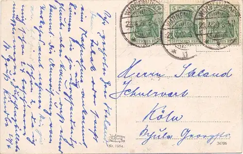 0-2500 ROSTOCK -WARNEMÜNDE, Mittel-Mole, Leuchtturm, Segelschiff, 1920