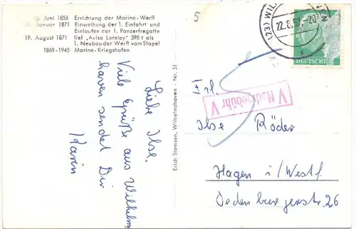 2940 WILHELMSHAVEN, Mehrbild-AK, 1957, Nachgebühr