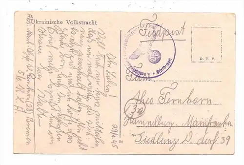 UKRAINE - Volkstracht, 29.1.1945, Deutsche Feldpost, 3. Baulehr-Kompanie, Division Brandenburg (Canaris)