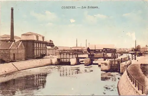 F 59560 COMINES / KOMEN, Les Ecluses, 1947, rücks. Papiermnagle / AF