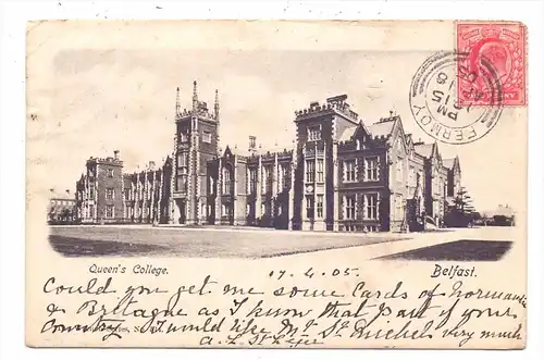 UK - NORTHERN IRELAND - ANTRIM - BELFAST, Queen´s College, 1905, TAX, kl. Knicke / AF