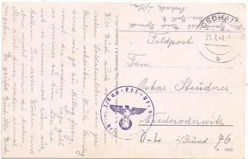 0-7260 OSCHATZ, Dresdner Strasse, 1941, Feldpost