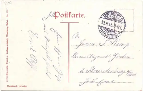 2067 REINFELD, Bahnhof, Seepavillon, Bahnhofshotel, Wassermühle, Kirchen..., 1915