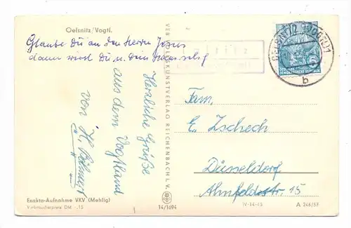 0-9920 OELSNITZ Vogtland, Gesamtansicht, 1957, Landpoststempel "Taltitz über Oelsnitz"