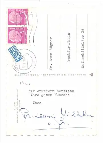 MONARCHIE - PREUSSEN, 2 Autographen; Prinzessin Wilhelm von Preußen, 1956 & 1961, Bonn