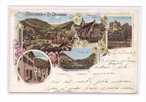 CH 2882 SAINT - URSANNE JU, Lithographie, Hotel de boeuf, vue de ville...., 1898
