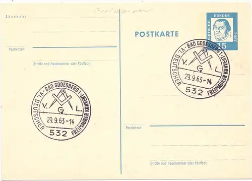 5300 BONN - BAD GODESBERG, Sonderstempel 1963, Deutscher Freimaurer Verband, free masonic / franc macon