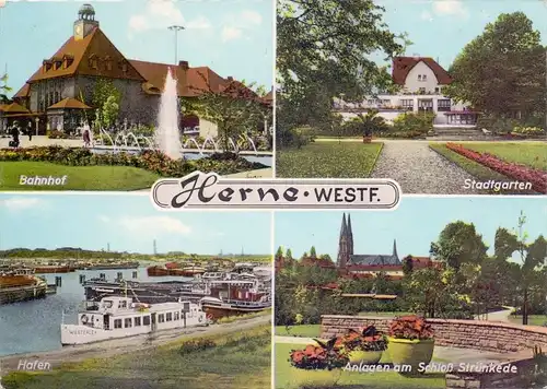 4690 HERNE, Bahnhof, Hafen, Stadtgarten, Schloß Strünkede