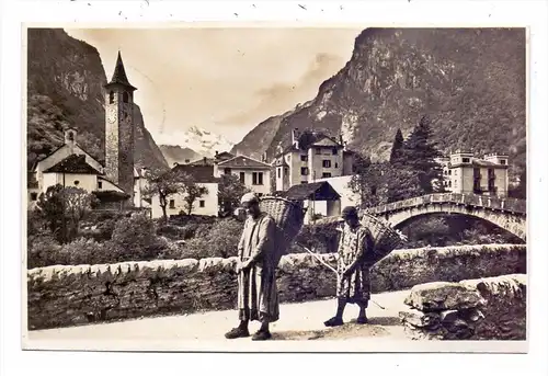 CH 6676 BIGNASCO TI, Panorama, Kinder mit Tragekörben, 1938, rücks. Klebereste