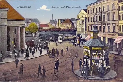 4600 DORTMUND, Burgtor und Münsterstrasse, Kiosk, Strassenbahn