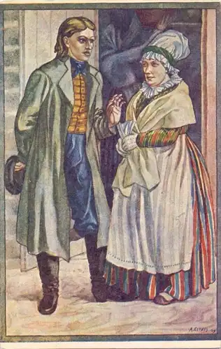 LATVIJA / LETTLAND - LIMBAZI / LEMSAL, Tracht, Künstler-Karte