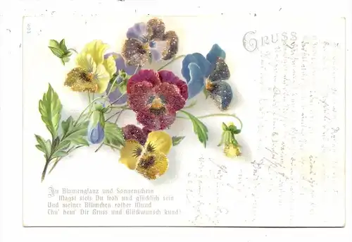 GRUSS AUS... Lithographie, 1900, Vergissmeinicht mit Glitter