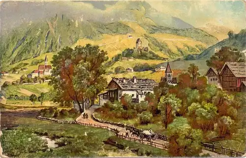 I 39015 ST. LEONHARD, Sandwirtshaus, Künstler-Karte, de utsche Feldpost 1.Weltkrieg, Ecken berieben