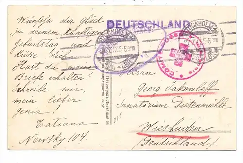 RU 190000 PETROGRAD / SANKT PETERSBURG, 1915, POW, Kriegsgefangenen-AK nach Wiesbaden