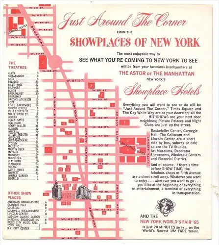 USA - NEW YORK CITY - ASTOR MANHATTAN Hotel, Werbeprospekt zur World Fair 1965