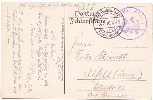 F 55240 ETON, 1.Weltkrieg, zerstörte Kirche, 1916, deutsche Feldpost