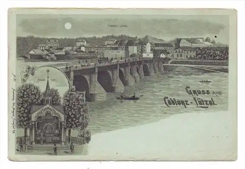 5400 KOBLENZ - LÜTZEL, Lithographie, Maria Hilf, Panorama mit Brücke, ca. 1900