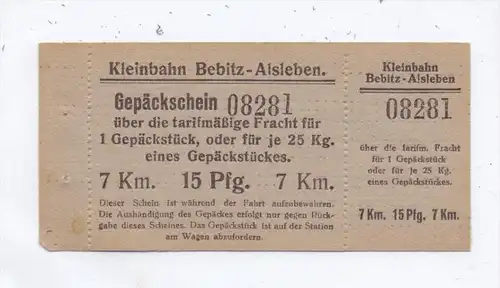 0-4340 KÖNNERN - BEBITZ, Gepäckschein Kleinbahn Bebitz - Alsleben