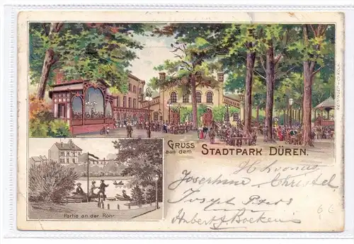 5160 DÜREN, Stadtpark, Gruss aus... Lithographie, 1904