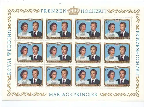 LUXEMBURG - 1981, Kleinbogen Prinzenhochzeit, Prifix 986, postfrisch ++