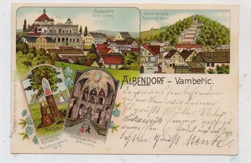 NIEDER - SCHLESIEN - ALBENDORF / WAMBIERZYCE (Glatz), Lithographie, Calvarienberg, Kirche, Marienbild...
