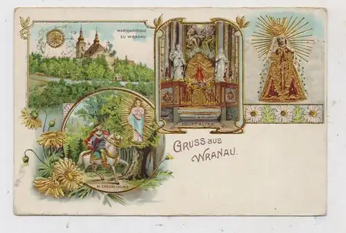 BÖHMEN & MÄHREN - WRANAU / VRANOV, Lithographie, Golddruck, Prägekarte, 1908