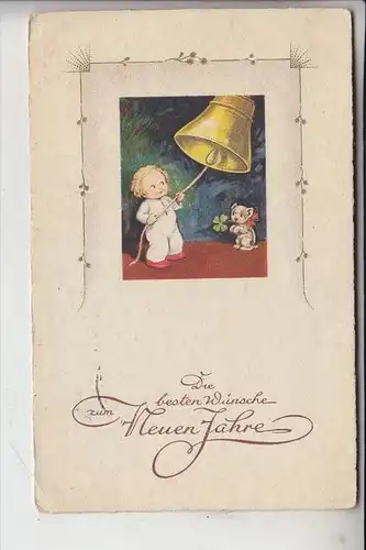 NEUJAHR, Kind, Glocke, Kleeblatt "Bonzo", 1934